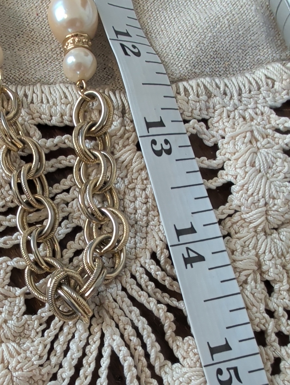 Mid Century Modern Gold Tone Faux Pearl Necklace Retro Glam - Picture 6 of 8